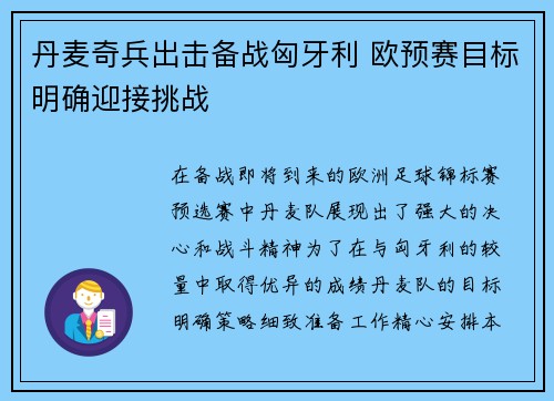 丹麦奇兵出击备战匈牙利 欧预赛目标明确迎接挑战