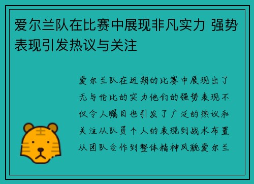 爱尔兰队在比赛中展现非凡实力 强势表现引发热议与关注